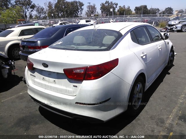 KNAGM4A71F5665102 - 2015 KIA OPTIMA LX WHITE photo 4