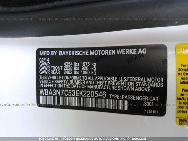 WBA3N7C53EK220546 - 2014 BMW 428 I WHITE photo 9