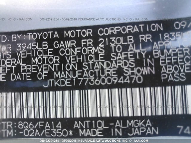 JTKDE177360094470 - 2006 TOYOTA SCION TC 蓝色 照片 9