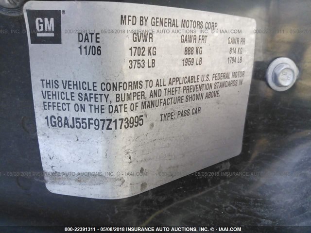 1G8AJ55F97Z173995 - 2007 SATURN ION LEVEL 2 Dəniz mavisi foto 9