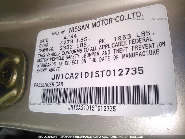 JN1CA21D1ST012735 - 1995 NISSAN MAXIMA GLE/GXE/SE GOLD photo 9