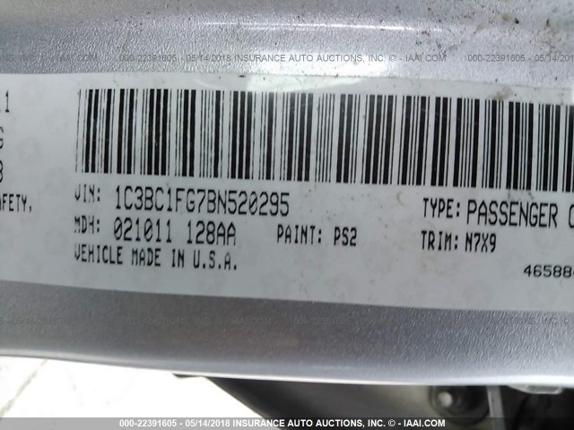 1C3BC1FG7BN520295 - 2011 CHRYSLER 200 TOURING SILVER photo 9