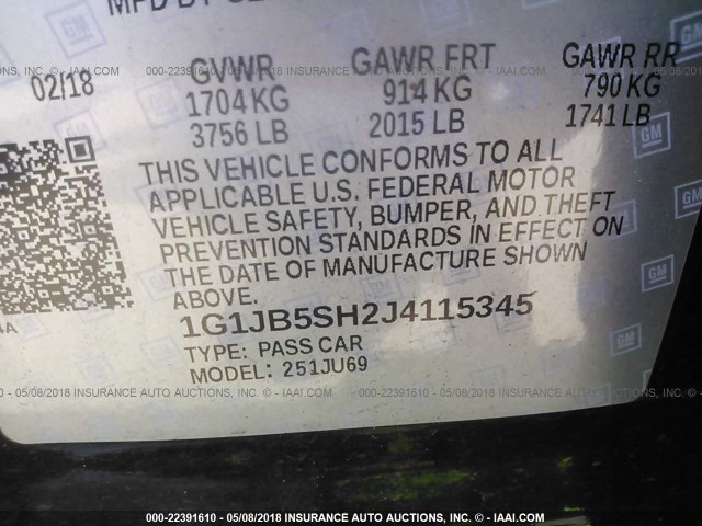 1G1JB5SH2J4115345 - 2018 CHEVROLET SONIC LS 黑色 照片 9