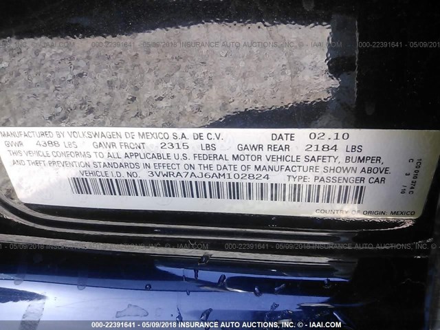 3VWRA7AJ6AM102824 - 2010 VOLKSWAGEN JETTA WOLFSBURG 黑色 照片 9