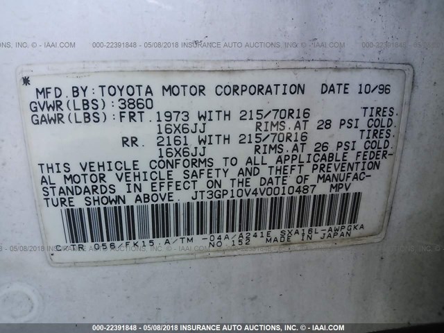 JT3GP10V4V0010487 - 1997 TOYOTA RAV4 WHITE photo 9