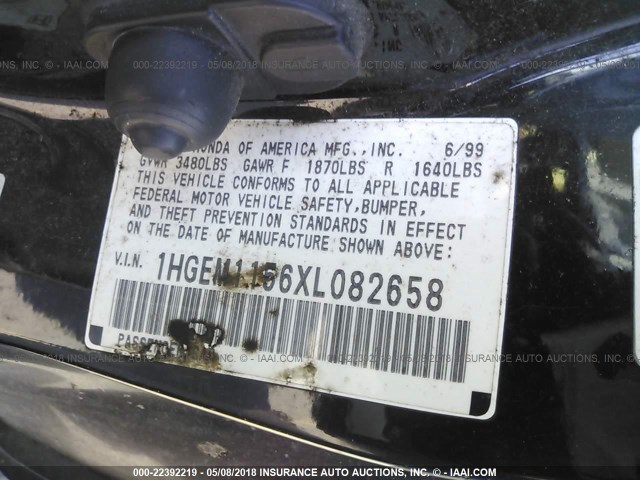 1HGEM1156XL082658 - 1999 HONDA CIVIC SI/SIR BLACK photo 9