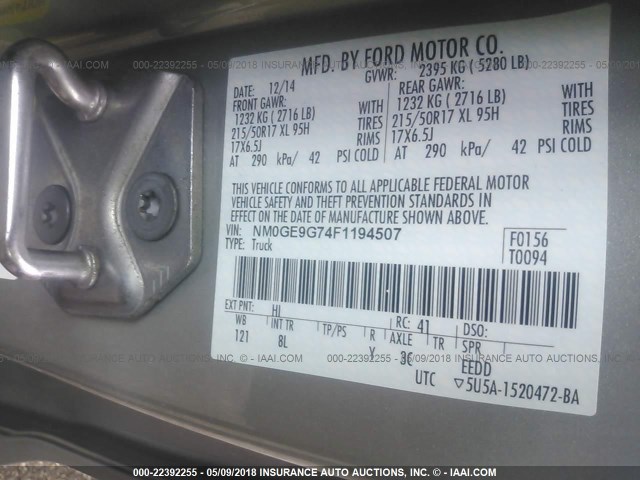 NM0GE9G74F1194507 - 2015 FORD TRANSIT CONNECT TITANIUM GOLD photo 9