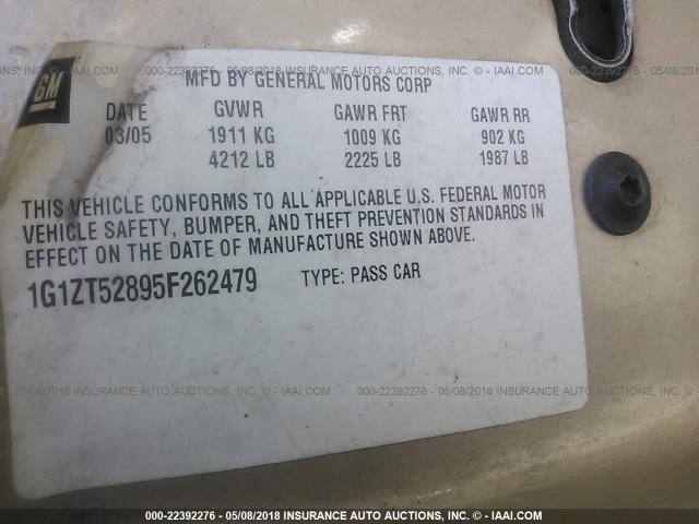 1G1ZT52895F262479 - 2005 CHEVROLET MALIBU LS BROWN photo 9