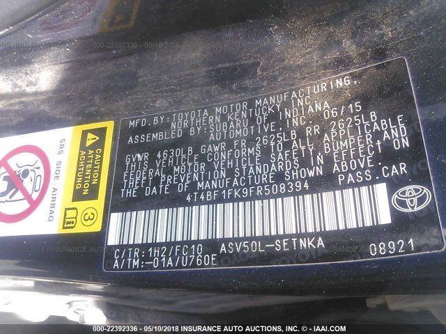 4T4BF1FK9FR508394 - 2015 TOYOTA CAMRY LE/XLE/SE/XSE 深蓝色 照片 9