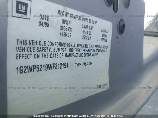 1G2WP5219WF312191 - 1998 PONTIAC GRAND PRIX GTP Gümüş foto 9