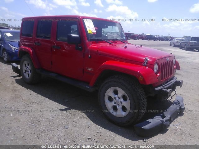 1C4BJWEG4FL752998 - 2015 JEEP WRANGLER UNLIMITE SAHARA RED photo 1