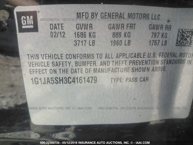 1G1JA5SH3C4161479 - 2012 CHEVROLET SONIC LS 黑色 照片 9