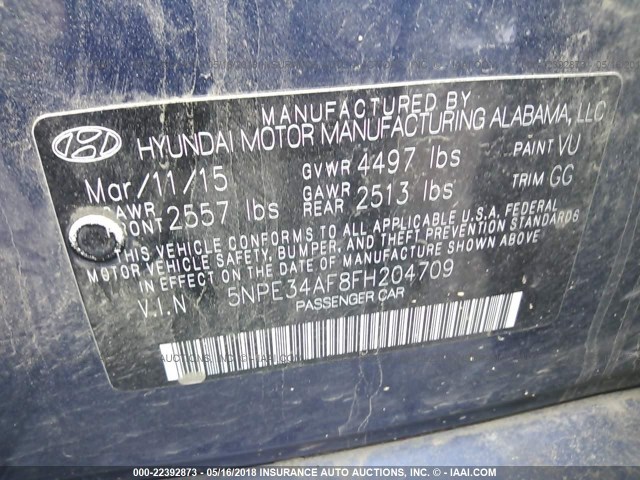 5NPE34AF8FH204709 - 2015 HYUNDAI SONATA SPORT/LIMITED BLUE photo 9