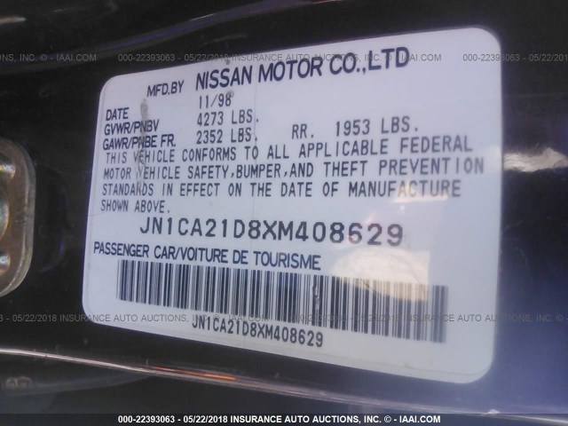 JN1CA21D8XM408629 - 1999 NISSAN MAXIMA GLE/GXE/SE RED photo 9