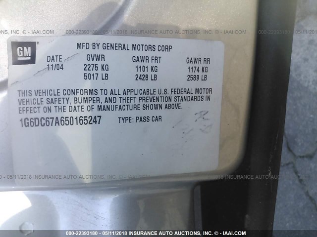 1G6DC67A650165247 - 2005 CADILLAC STS SILVER photo 9