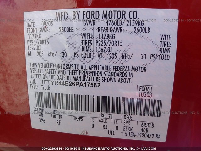 1FTYR44E26PA17582 - 2006 FORD RANGER SUPER CAB RED photo 9