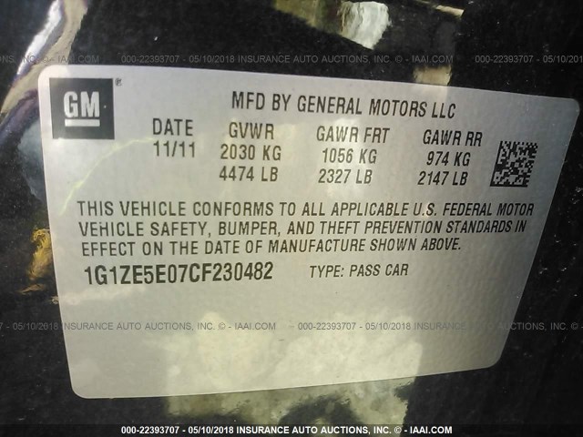 1G1ZE5E07CF230482 - 2012 CHEVROLET MALIBU LTZ BLACK photo 9