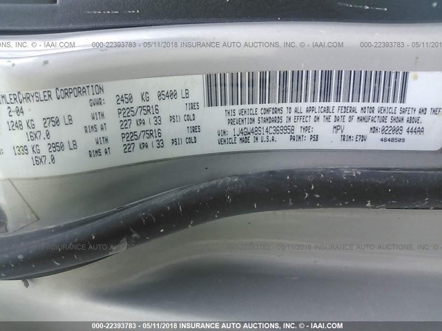 1J4GW48S14C369958 - 2004 JEEP GRAND CHEROKEE LAREDO/COLUMBIA/FREEDOM 银色 照片 9