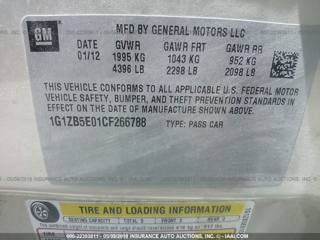 1G1ZB5E01CF266788 - 2012 CHEVROLET MALIBU LS GOLD photo 9