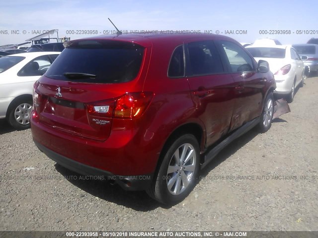 4A4AP3AU7FE054595 - 2015 MITSUBISHI OUTLANDER SPORT ES RED photo 4