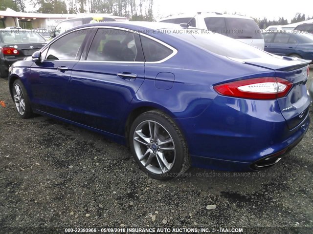 3FA6P0D95DR216422 - 2013 FORD FUSION TITANIUM BLUE photo 3