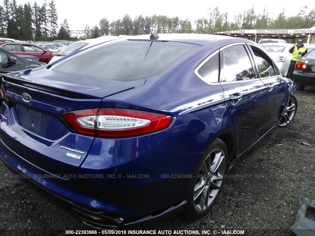 3FA6P0D95DR216422 - 2013 FORD FUSION TITANIUM BLUE photo 4