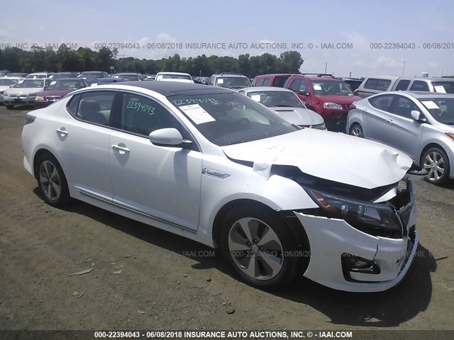 KNAGN4AD7E5074192 - 2014 KIA OPTIMA HYBRID WHITE photo 1