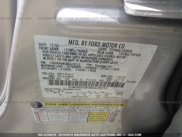 1FMDK05W38GA28253 - 2008 FORD TAURUS X SEL SILVER photo 9