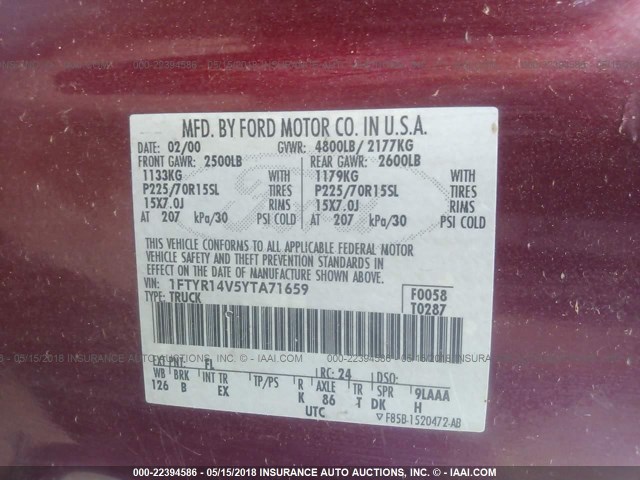 1FTYR14V5YTA71659 - 2000 FORD RANGER SUPER CAB RED photo 9