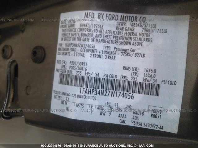 1FAHP34N27W174056 - 2007 FORD FOCUS ZX4/S/SE/SES 灰色 照片 9