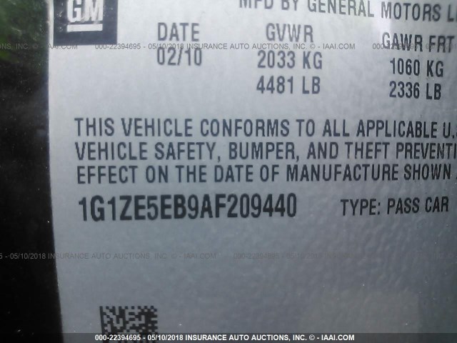 1G1ZE5EB9AF209440 - 2010 CHEVROLET MALIBU LTZ 黑色 照片 9