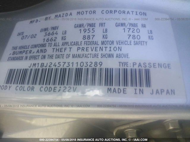 JM1BJ245731103289 - 2003 MAZDA PROTEGE PR5 银色 照片 9