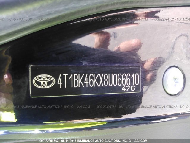 4T1BK46KX8U066610 - 2008 TOYOTA CAMRY LE/XLE/SE შავი ფოტო 9