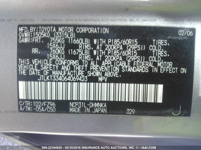 JTLKT334064069423 - 2006 TOYOTA SCION XB GRAY photo 9