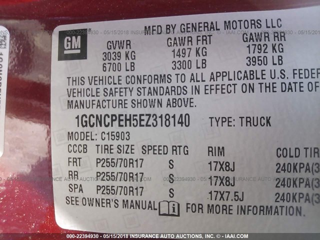 1GCNCPEH5EZ318140 - 2014 CHEVROLET SILVERADO C1500 BURGUNDY photo 9