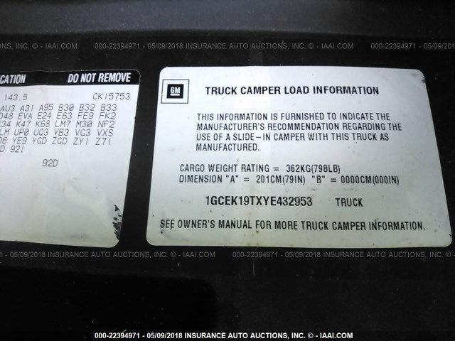 1GCEK19TXYE432953 - 2000 CHEVROLET SILVERADO K1500 TAN photo 9