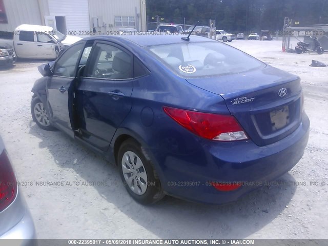 KMHCT4AE6GU092798 - 2016 HYUNDAI ACCENT SE BLUE photo 3