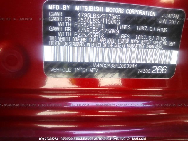 JA4AD2A38HZ063944 - 2017 MITSUBISHI OUTLANDER ES 红色 照片 9