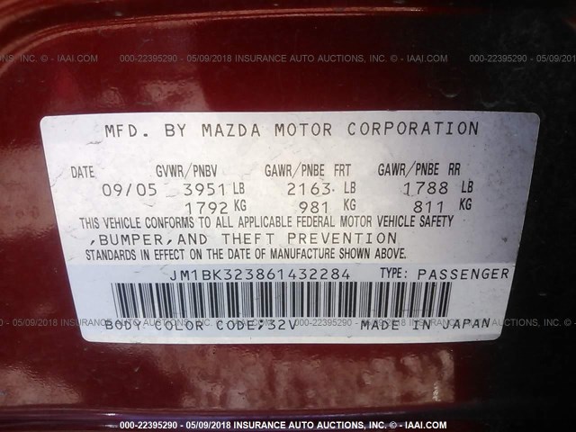 JM1BK323861432284 - 2006 MAZDA 3 S RED photo 9