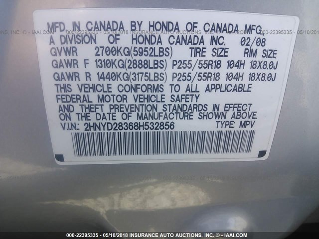 2HNYD28368H532856 - 2008 ACURA MDX TECHNOLOGY SILVER photo 9