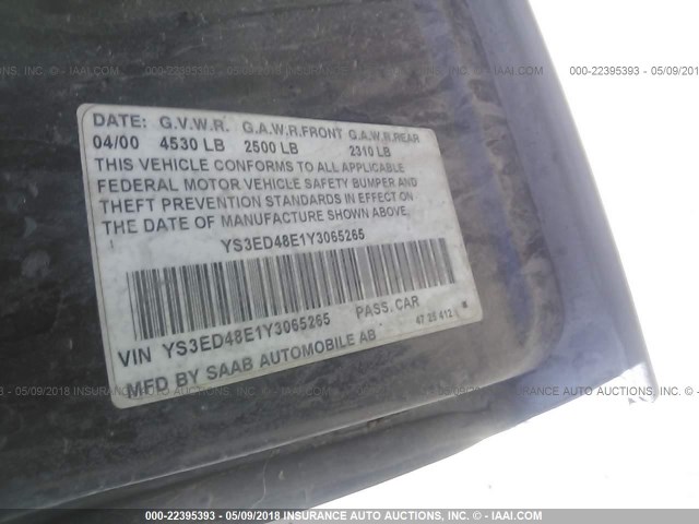 YS3ED48E1Y3065265 - 2000 SAAB 9-5 BLUE photo 9