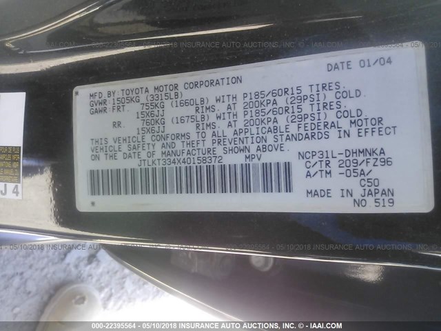 JTLKT334X40158372 - 2004 TOYOTA SCION XB BLACK photo 9