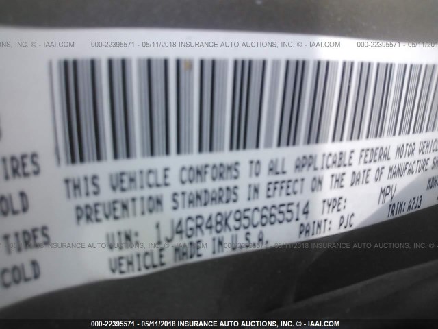 1J4GR48K95C665514 - 2005 JEEP GRAND CHEROKEE LAREDO/COLUMBIA/FREEDOM 灰色 照片 9