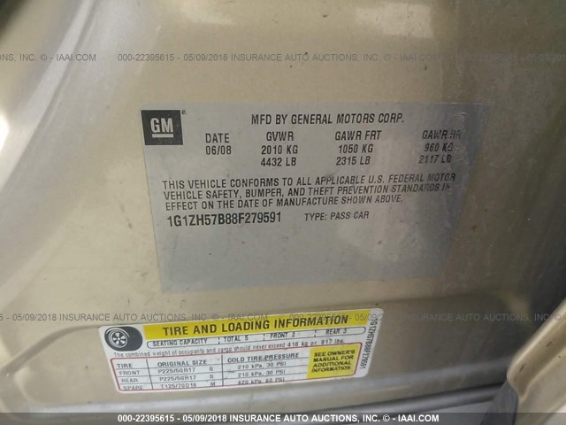 1G1ZH57B88F279591 - 2008 CHEVROLET MALIBU 1LT 金色 照片 9