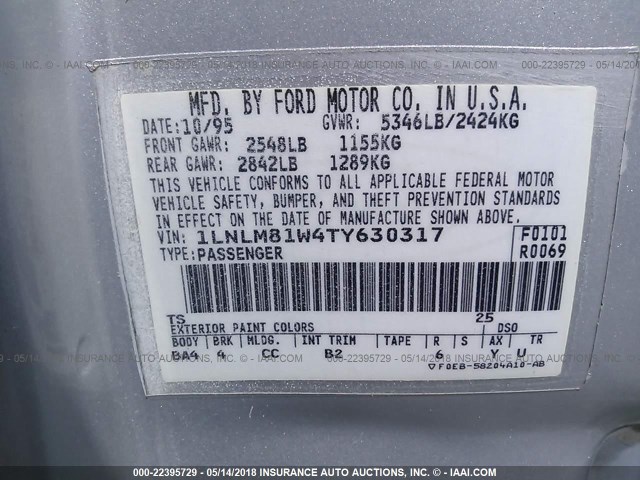 1LNLM81W4TY630317 - 1996 LINCOLN TOWN CAR EXECUTIVE Бирюзовый фото 9