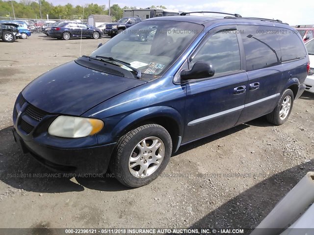 2B4GP74L92R596352 - 2002 DODGE GRAND CARAVAN EX BLUE photo 2