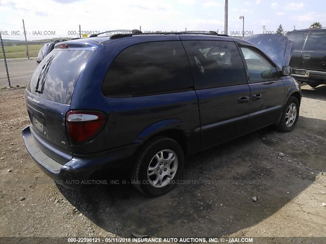 2B4GP74L92R596352 - 2002 DODGE GRAND CARAVAN EX BLUE photo 4