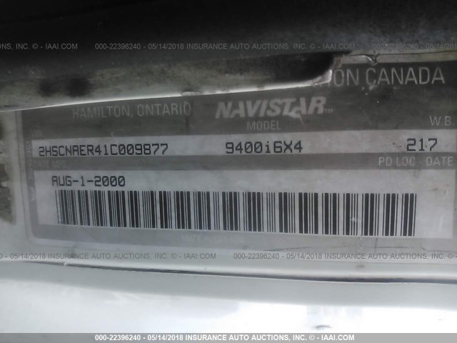 2HSCNAER41C009877 - 2001 INTERNATIONAL 9400 9400I WHITE photo 10