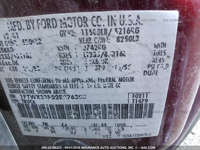 1FTWX33F02EB76303 - 2002 FORD F350 SUPER DUTY RED photo 9