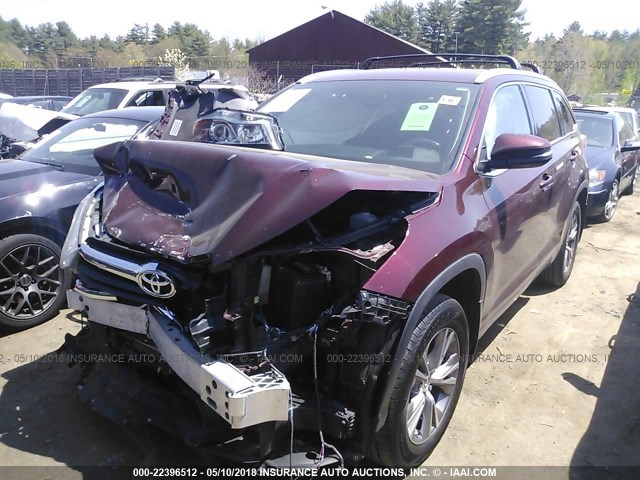 5TDJKRFH9FS107909 - 2015 TOYOTA HIGHLANDER XLE MAROON photo 2